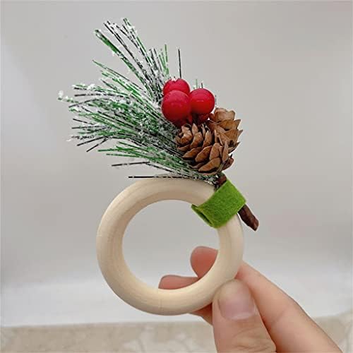 Xjjzs 6pcs Рачно изработени божиќни салфетки прстени за божици Божиќни трпеза декорација на дрвени Божиќни салфетки крпи пешкири