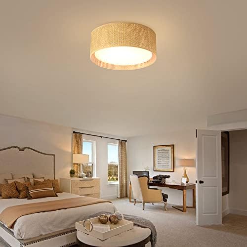 Wingbo 20 Современа 5-светло светло планење на таванот со ткаенина и акрилна двојна тапана сенка за спална соба дневна соба трпезарија
