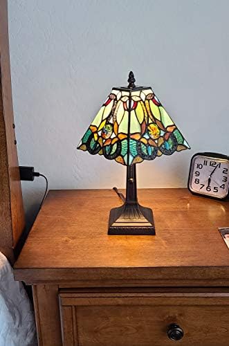 Тифани стил мини акцент ламба 15 висока витраж сино зелена гроздобер антички лесен декор дневна соба спална соба рачно изработен подарок