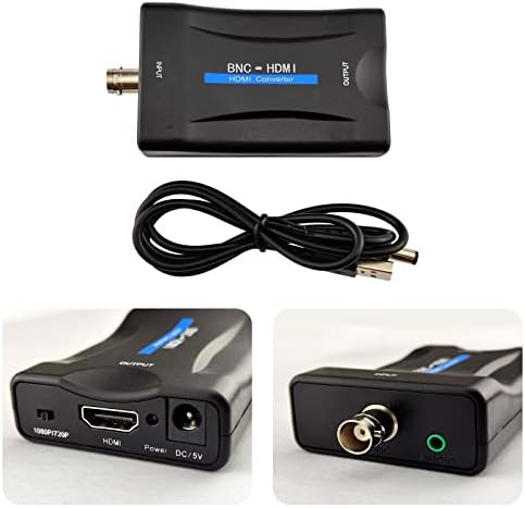 Flylin BNC до HDMI конвертор, композитен BNC и аудио влез во HDMI излезен адаптер CVBS BNC адаптер со аудио за безбедносни камери