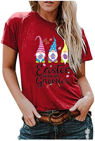 Велигденска маица за жени шарени јајца од буквите за печатење кошули со кратки ракави со кратки ракави на вратот 2023 летни блузи