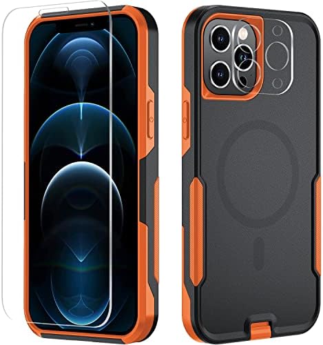 Xmon за iPhone 12 pro max магнетни случај [Mil-Одделение Капка Тестирани &засилувач; Со MagSafe] Калено Стакло Заштитник На Екранот Со Капакот