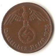 Автентична Нацистичка Монета За Свастика Германски 2 Пфениг -- Циркулирана Состојба
