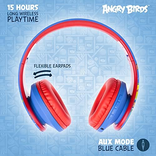 Слушалки за деца на PowerLocus Angry Birds Edition, слушалки за безжични деца, ограничени волумен од 85dB, слушалки за преклопување