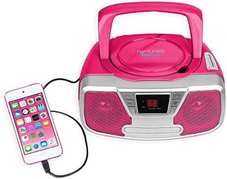 Riptunes CD Player Protable Boombox - Преносен радио AM/FM, Bluetooth Boombox, со Aux -In, Programable Player, Pink CDB232BT