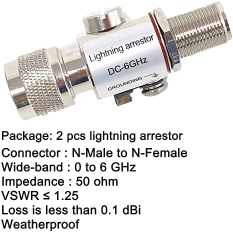 Антена молња Апсење n тип машки до женски 50ohm 0 до 6 GHz, заштитник на коаксијален кабел за молња за 2,4GHz WiFi 915MHz Лора хелиум на