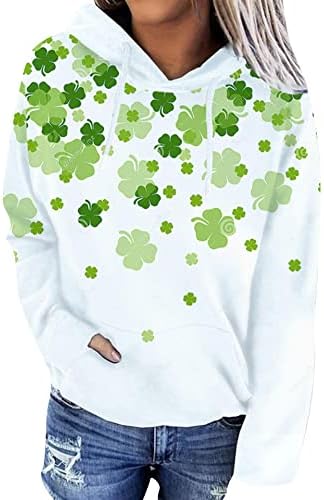 Ефофеи женски Свети Патрик Ден Ирски Шамрок печати зелена худи долга ракав за џемпери врвови