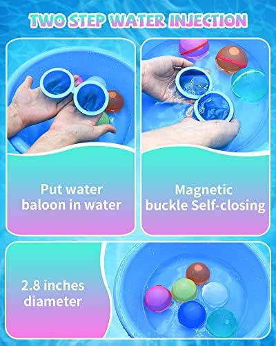 Софицидна балони со бомби за вода, 8 пакети Трајни водни магнетни балони за игри на отворено, брзо пополнување топка за вода, вода за само-запечатување