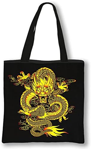 Yuanyiran злато змеј печатено платно торба за тота - готска чанта дами раменици торби со голем капацитет торбички торбички џеб