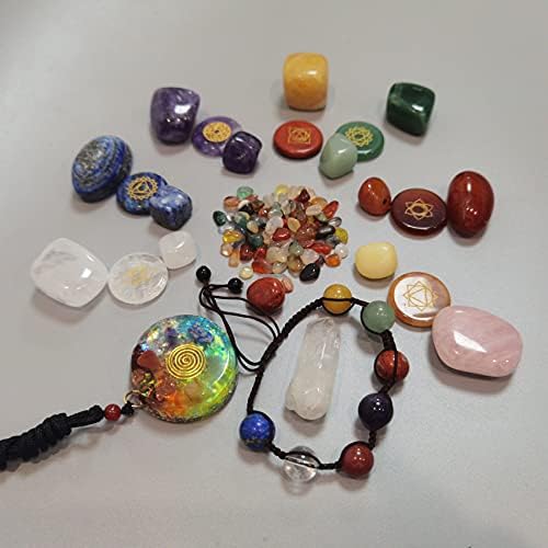 Премиум заздравување кристали и чакра камења поставени 24 компјутер-14 патеки со камења и 7 кружни лековити камења, полирани