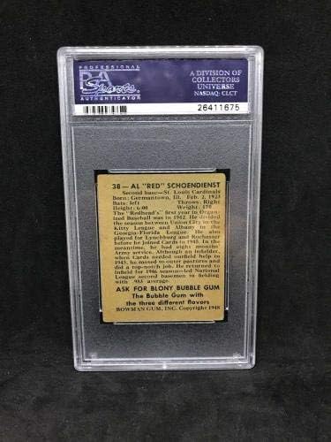 Red Schoendienst Потпишан во 1948 година Bowman 38 Rookie Card HOF 89 INSC PSA/DNA Auto 10 - Бејзбол картички за дебитант