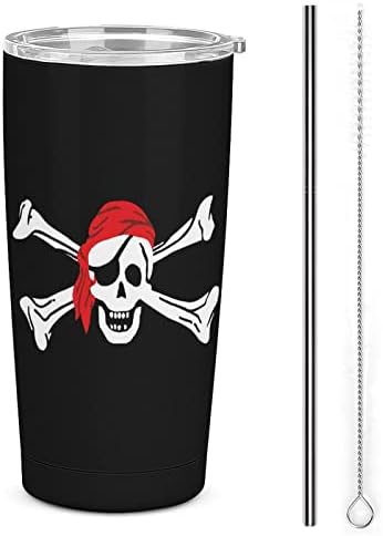 Череп крстосници пиратско знаме 20oz патување со кафе кригла вакуум изолирана чаша од не'рѓосувачки челик лате со капаче од слама и четка