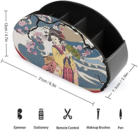 Јапонска уметност Гејша девојка печати ТВ далечински управувач за складирање на кутии Пу кожа 5 оддели за прегради за организатор на работната