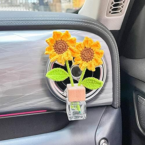 Клип за вентилатор за цвеќе, емисија симпатична капчиња со цветни автомобили, украси за табла, симпатична капчиња сончоглед автомобил климатизација