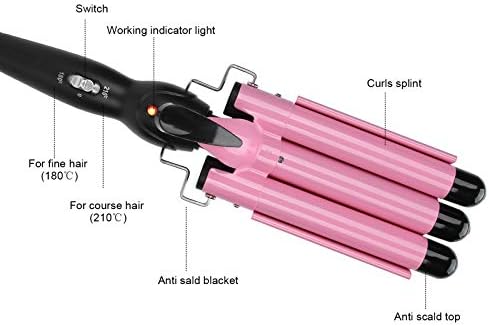 GotOtop Електрична коса Вејвер стапче, 3 барел виткање со виткање со железо што може да се прилагоди на стапче за коса, алатка за стилизирање