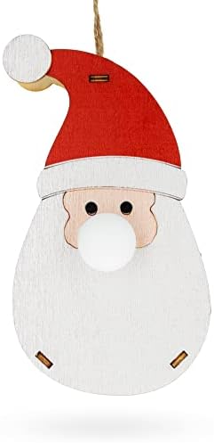 Дрвен Божиќен украс на Дедо Мраз со осветлување на носот