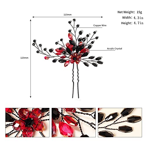 Свадба Црна Кристална Невестинска Коса Чешел Црвен Кристален Цвет Невестинска Коса Лоза Парче Додатоци За Жени Девојки-Стил1