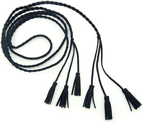 Hand® црна плетенка велур појас за украсување на облека - ресни на двата краја - 152 см