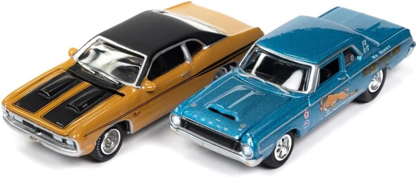 1964 330 Blue Met & 1971 Demon GSS Butterscotch портокалова w/црн горен сет од 2 автомобили 1/64 Diecast Model Cars од nyони Молња JLPK019-JLSP275