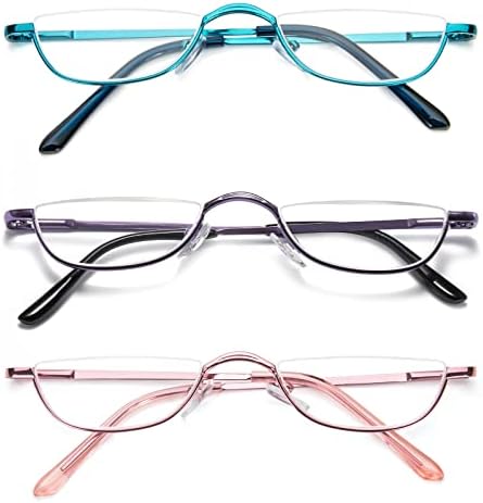 Dxyxyo Полумесечина Очила За Читање За Жени Мажи Мали Полу Рамка Метал Пролет Шарка Читателите