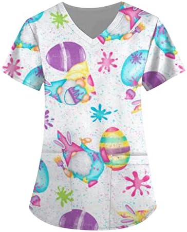 Велигденски кошули за жени, елегантен лабав краток ракав Симпатична зајак графичка маичка христијанска маица