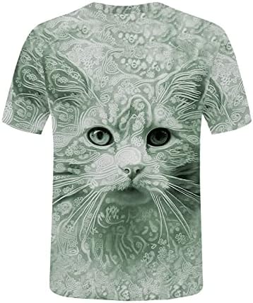 Тинејџерски девојки кошули со кратки ракави мачки графички врвови маички за жени екипаж каваи есен летни кошули 2023 облека