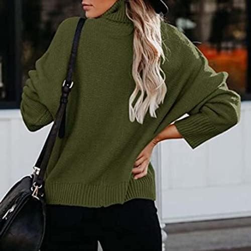 Женски џемпери модна желка со долги ракави со цврста боја плетен пуловер есен зимски случајн џемпер скокач врвови
