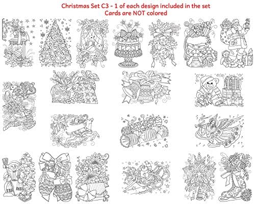 АРТ ЕКЛЕКТСКИ КАРТИ ЗА боење на Божиќ за возрасни, 20 картички со 20 уникатни дизајни, вклучени се 10 црвени и 10 зелени коверти