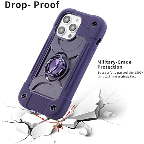 Cookiver за Iphone 14 Pro Случај 6.1 Инчен Со Прстен Штанд, со 2 Пакет Стакло Заштитник На Екранот + 1 Пакет Камера Заштитник, Тешки Удар