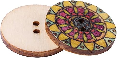 100 парчиња копчиња од дрво, мешана шема Гроздобер 2 дупки копчиња разновидни декоративни копчиња со цвеќиња од кружна форма за DIY шиење занаетчиски