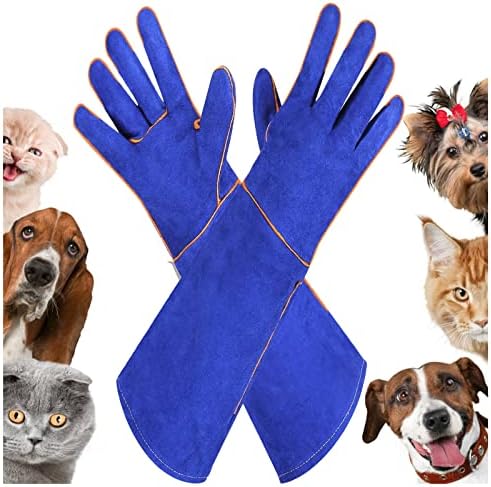 Сламмор, ракавици за ракување со животни, доказ за залак, Kevlar, 23.6in/17,7in Засилени кожни нараквици за обука на кучиња, мачка,