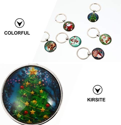Bestoyard Chirstmas подароци 6 pcs Божиќни кабохони клучен ланец прстен рунда купола мозаични плочки приврзоци за празничен автомобил клуч