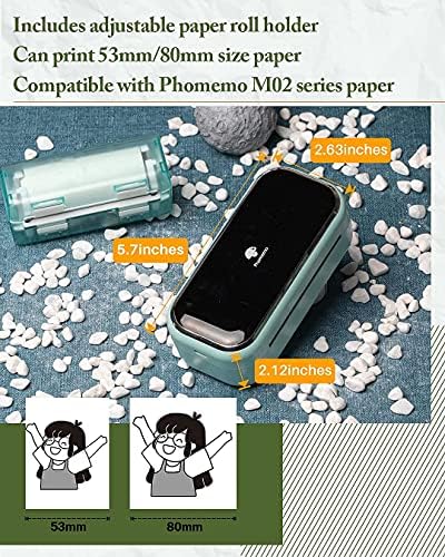Phomemo M03 Леплива белешка печатач-Bluetooth Термички печатач Мини печатач за печатач за печатач, компатибилен со термичка хартија од 53мм/80мм,