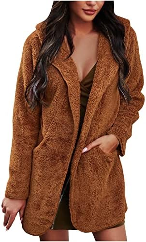 Narhbrg дами руно јакна палто за жени faux крзнени палто џебови надворешна облека Sherpa качулка преголем долг ракав топло топло