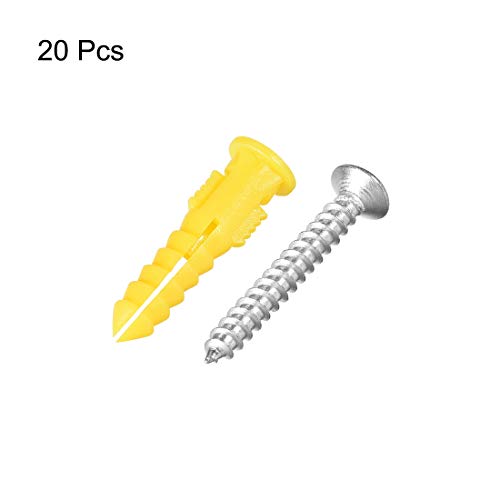 uxcell 6x30mm пластична цевка за експанзија цевка за сув wallид со завртки жолти 20 парчиња