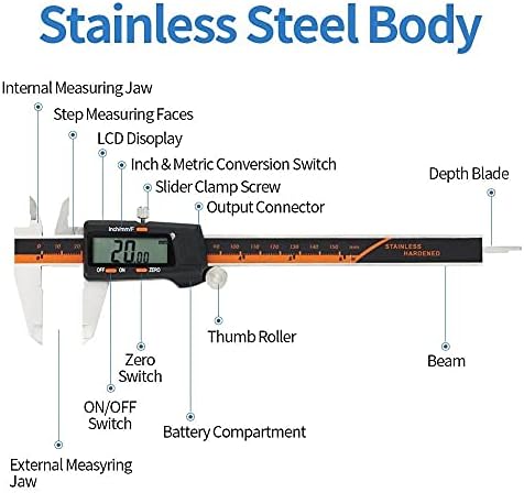 XBWEI Дигитални Дебеломер 150mm Микрометар Мерна Алатка, Електронски Дигитален Дебеломер Со Тело Од Нерѓосувачки Челик, Автоматско Исклучување