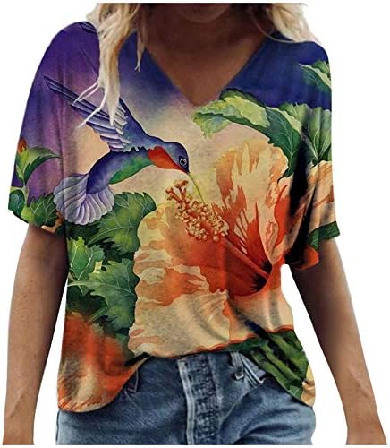 Уикмнх тинејџерска девојка маица цветна елегантна обична кратка ракав памук лето симпатична кошула со врат со врат