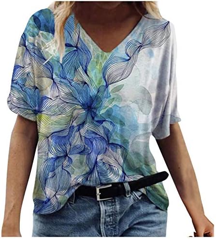 Обични врвови на тренингот лабави печатени кошули со блуза Туника врвови за жени против вратот летни фустани врвови класични удобни врвови