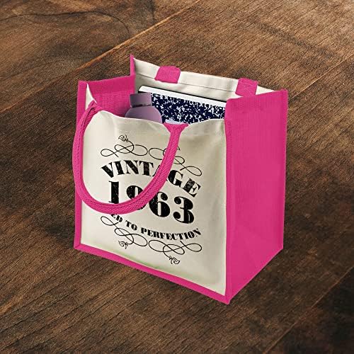 60 -ти роденденски торбички торби подароци за жени - торбички со памук од памук јута за купување - гроздобер 1963 година - Фуксија -С