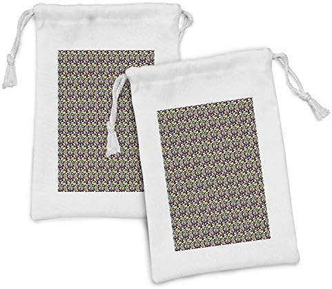Сет на торбичка за цветна ткаенина Ambesonne од 2, гранџ и брадавици цвеќиња градина графити стил живописна боја, мала торба за влечење за маски