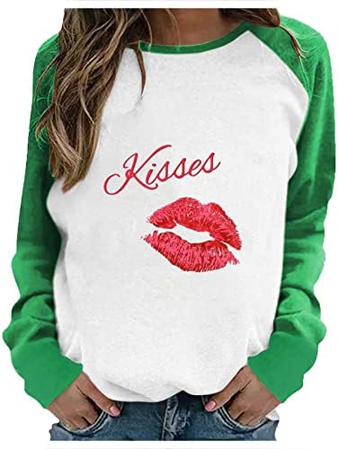 Бакнеж усни печати кошули со долги ракави за жени Денот на в Valentубените, бојата на бојата на маицата, маицата на маицата, модата