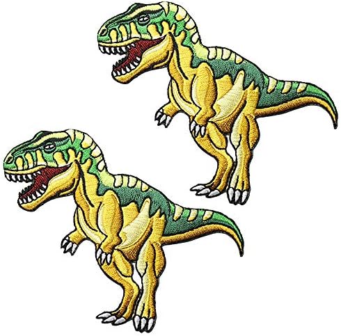 2 компјутери диносаурус светски украсени закрпи, јура диносаурус Т-рекс железо на закрпи, шијте на апликација за лепенки ， парк со
