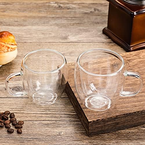 Сет на чаши за кафе од 2 - стаклени чаши со изолирани чаши со двојни wallидови со рачка, чаши за секојдневни чаши за кафе совршени за