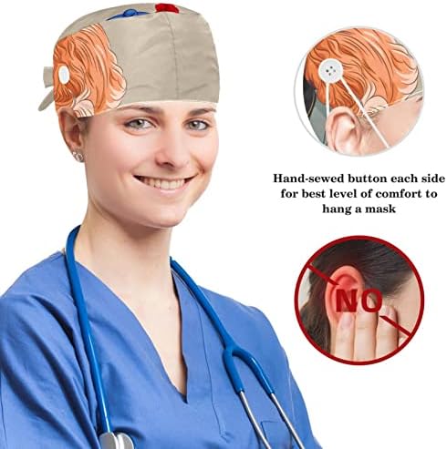 Медицински капаци на Муоум, прилагодливо работно капаче со копчиња и лак за коса, лушпа од паун сини пердуви