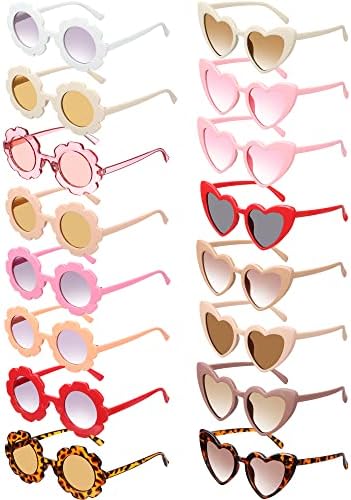 Топла 16 Парчиња Тркалезни Цветни Очила За Сонце Во Облик На Срце За Деца Девојчиња Ув Заштита Очила За Сонце За Мали Деца Очила За Срце За