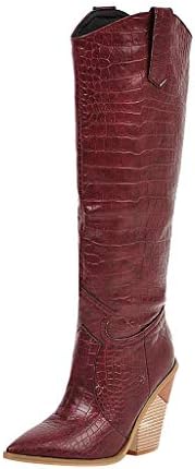 Женски зимски чизми женски клинови зашилени пети удобни везени западни родео каубојски чизми зимски фустани чизми за жени