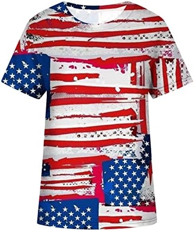Ден на независност маици за жени графички маички со екипаж на екипаж на графички маички САД Туника блузи 4 -ти јули Гроздобер врвови