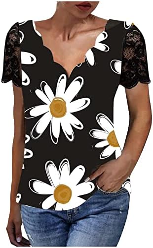 Тинејџерски девојки кошула со кратки ракави v вратот графички принт цветен обичен врвен маица за жени есен лето WV wv