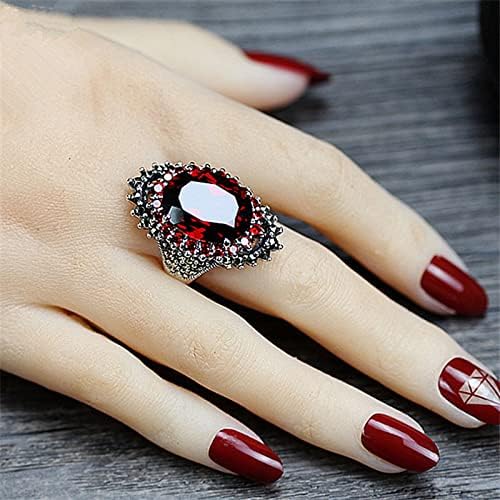 2023 година Нов црн тајландски прстен гроздобер голем накит калинка сребро прстен руда црвена претерана прстенест прстени наредени дијамантски