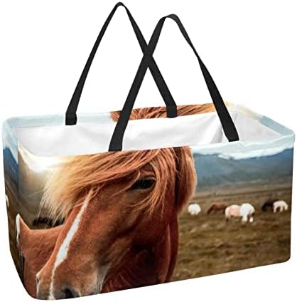 Кошница за еднократно шопинг кафеави коњи на сонце преносно преклопување пикник намирници кеси за перење алишта за купување торба
